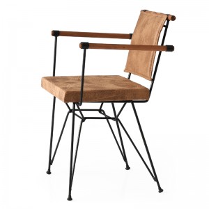 Penyez μεταλλική καρέκλα με ξύλινα μπράτσα με βελουδινο κάθισμα σε καφέ χρώμα 54x50x80 εκ