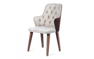 Καρέκλα delux υφασμάτινη μπεζ με ξύλινα πόδια σε φυσικό χρώμα 53x62x93 εκ