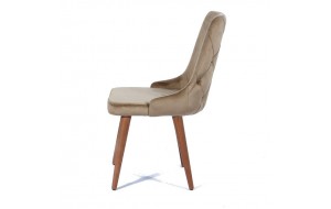 Καρέκλα ege υφασμάτινη μπεζ βελούδινη με ξύλινα πόδια σε φυσικό χρώμα 53x64x95 εκ 