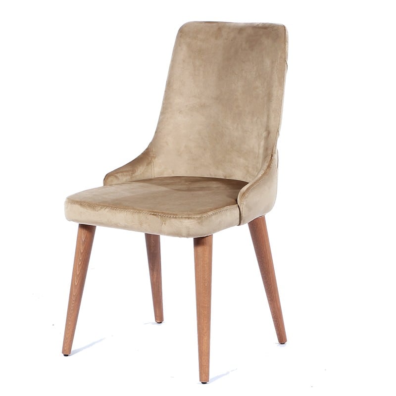 Καρέκλα ege υφασμάτινη καφέ βελούδινη με ξύλινα πόδια σε φυσικό χρώμα 53x64x95 εκ