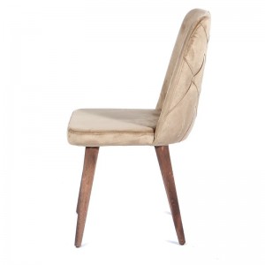 Καρέκλα μπεζ με υφασμάτινη επένδυση βελούδινη lotus με ξύλινα πόδια σε καφέ χρώμα 49x60x90 εκ