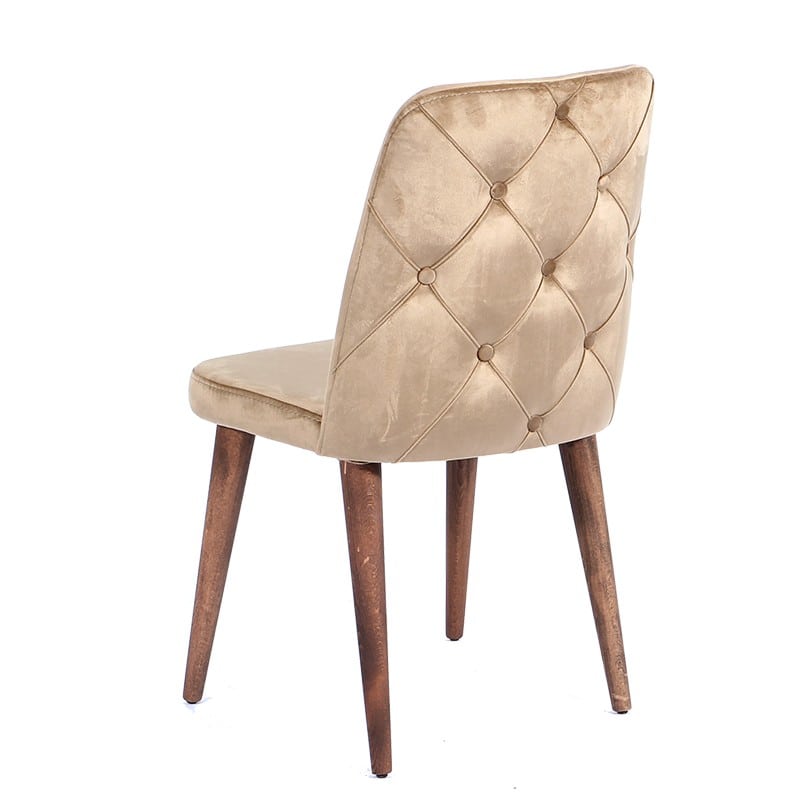 Καρέκλα μπεζ με υφασμάτινη επένδυση βελούδινη lotus με ξύλινα πόδια σε καφέ χρώμα 49x60x90 εκ
