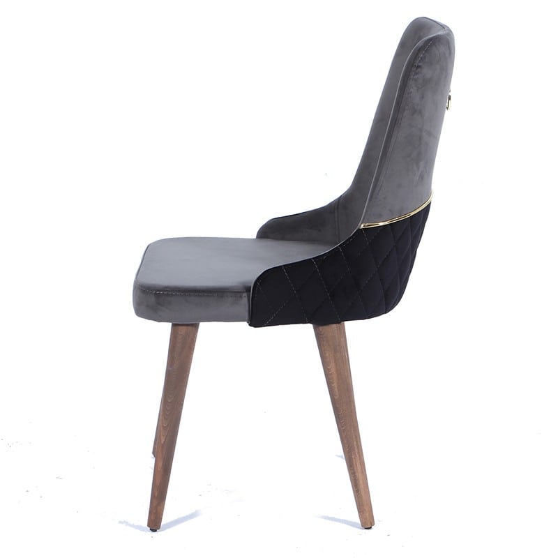 Καρέκλα rio plus γκρι βελούδινη με ξύλινα πόδια σε καφέ χρώμα 52x63x94 εκ