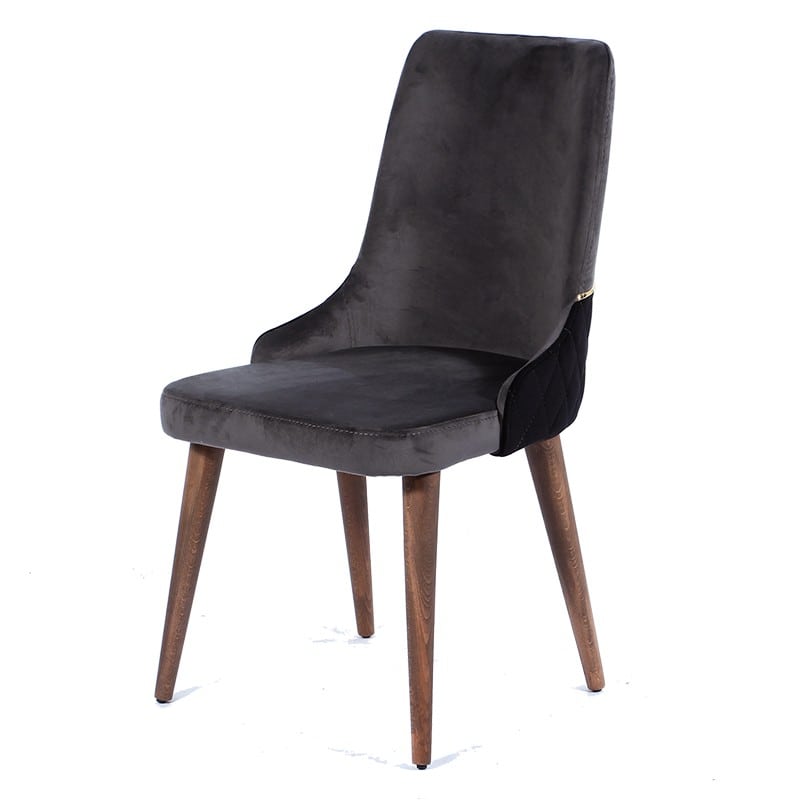 Καρέκλα rio plus γκρι βελούδινη με ξύλινα πόδια σε καφέ χρώμα 52x63x94 εκ