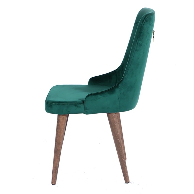 Καρέκλα rio βελούδινη πράσινη με ξύλινα πόδια σε καφέ χρώμα 52x63x94 εκ