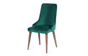 Καρέκλα rio βελούδινη πράσινη με ξύλινα πόδια σε καφέ χρώμα 52x63x94 εκ
