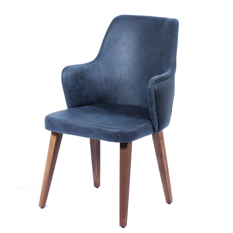 Καρέκλα rio βελούδινη μπλε με ξύλινα πόδια σε καφέ χρώμα 52x63x94 εκ
