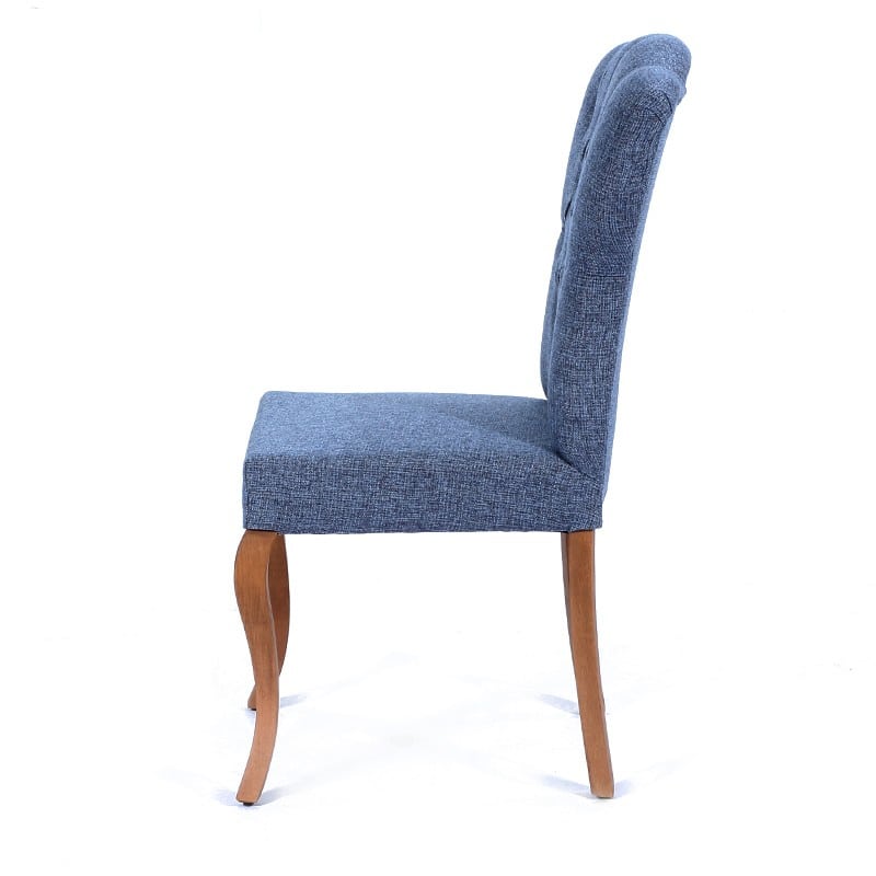Καρέκλα yonca με υφασμάτινη επένδυση μπλε με πόδια ξύλινα σε καφέ χρώμα 50x60x101 εκ