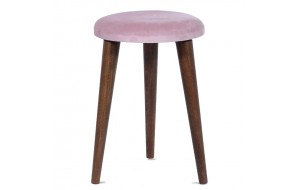 Chols ξύλινο σκαμπό με βελούδινο ροζ κάθισμα 32x48 εκ