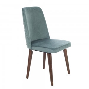 Lotus ξύλινη καρέκλα με βελούδινο κάθισμα σε σιέλ απόχρωση 48x60x92 εκ