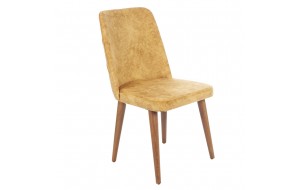 Lotus ξύλινη καρέκλα με βελούδινο κάθισμα σε κίτρινη απόχρωση 48x60x92 εκ