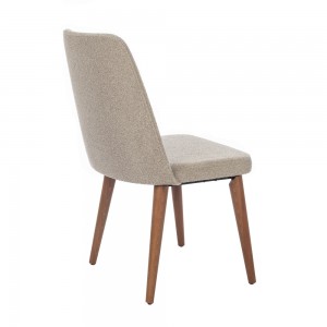 Milano καρέκλα με ξύλινο καφέ σκελετό και μπεζ μπουκλέ ύφασμα 48x60x90εκ