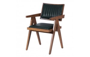 Suva ξύλινη καρέκλα σε φυσική απόχρωση με πλάτη και κάθισμα από δερματίνη σε πράσινο χρώμα 55x63x86 εκ