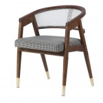 Silva Rattan ξύλινη καρέκλα σε φυσική απόχρωση με πλάτη από ρατάν και υφασμάτινο κάθισμα με καρό ασπρόμαυρο σχέδιο 50x50x70 εκ