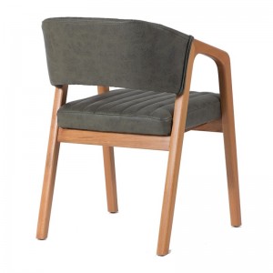 Urgup ξύλινη καρέκλα με μπράτσα σε φυσική απόχρωση με κάθισμα από δερματίνη σε πράσινο χρώμα 53x60x80 εκ