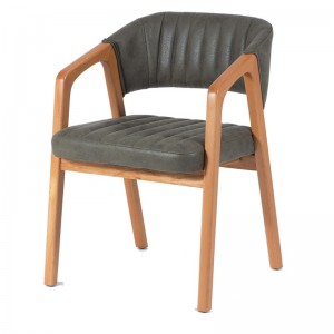 Urgup ξύλινη καρέκλα με μπράτσα σε φυσική απόχρωση με δερμάτινο κάθισμα σε πράσινο χρώμα 53x60x80 εκ