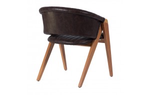 Volk ξύλινη καρέκλα σε φυσική απόχρωση με πλάτη και κάθισμα από δερματίνη σε μαύρο χρώμα 60x65x78 εκ