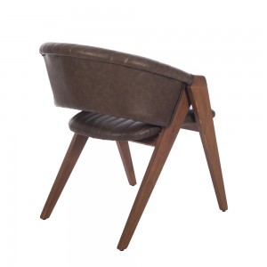Volk Plus ξύλινη καρέκλα με μπράτσα σε φυσική απόχρωση με κάθισμα από δερματίνη σε καφέ χρώμα 60x65x78 εκ