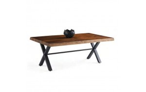 Τραπέζι σαλονιού με ξύλινη καφέ επιφάνεια και μεταλλικά μαύρα πόδια 120x70x46 εκ