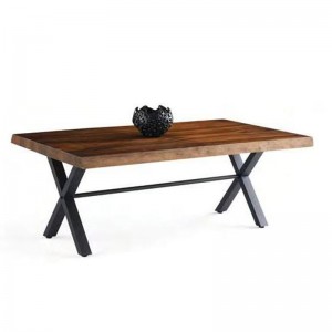 Τραπέζι σαλονιού με ξύλινη καφέ επιφάνεια και μεταλλικά μαύρα πόδια 120x70x46 εκ