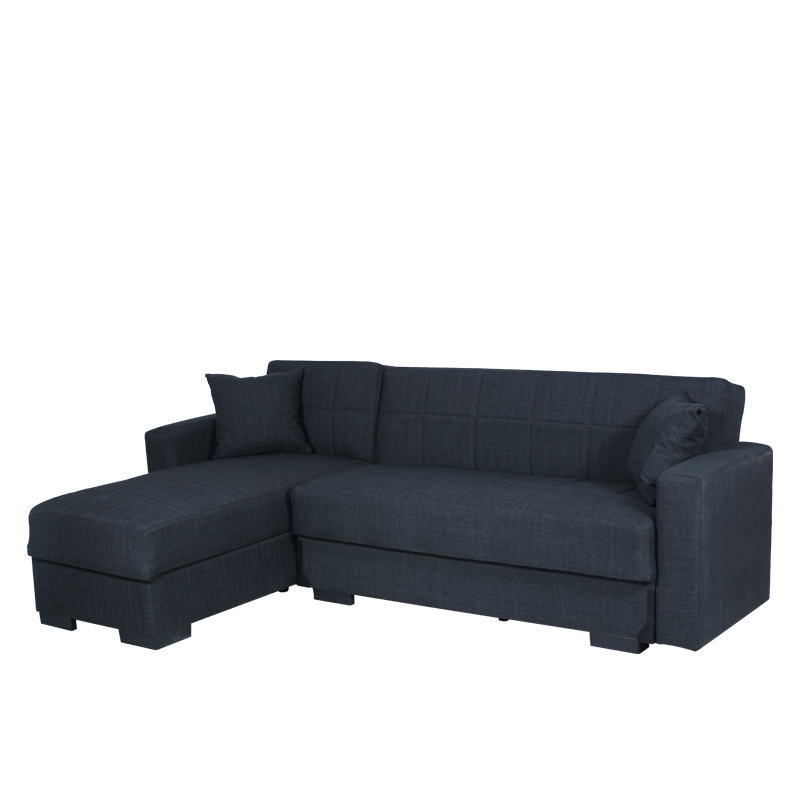 Καναπές κρεβάτι γκρι σκούρο υφασμάτινος γωνιακός με δεξιά γωνία και μαύρα πόδια 236x150x78 εκ