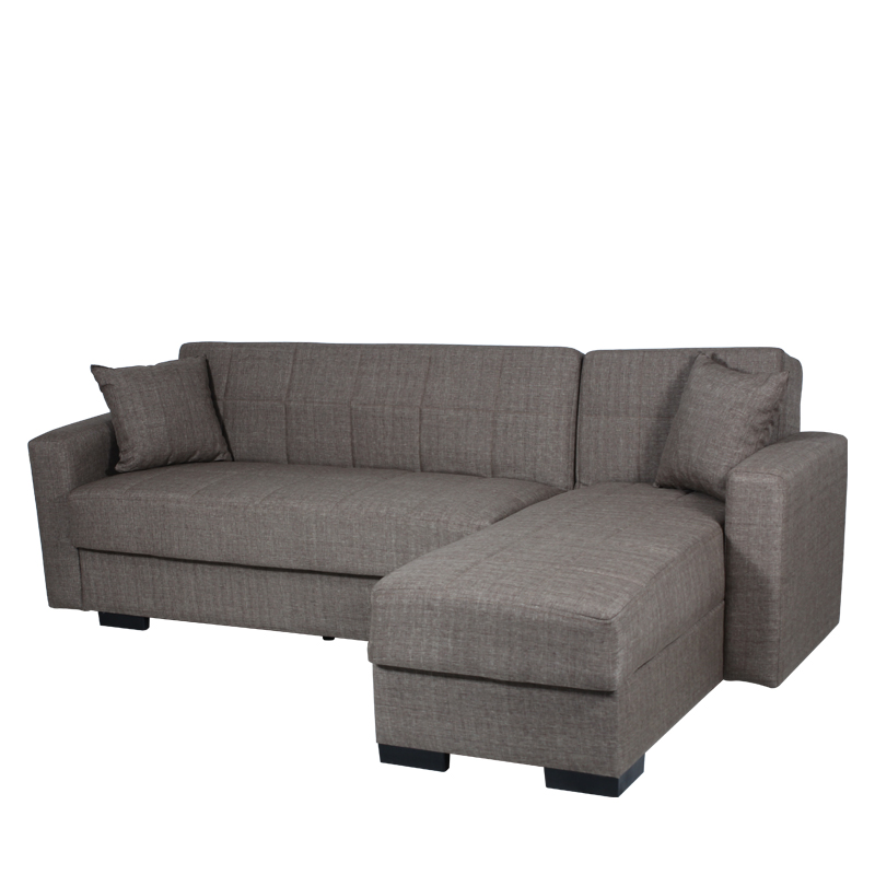 Καναπές κρεβάτι γκρι υφασμάτινος γωνιακός με αριστερή γωνία και μαύρα πόδια 236x150x78 εκ
