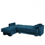 Καναπές κρεβάτι μπλε βελούδινος γωνιακός με δεξιά γωνία και μαύρα πόδια 236x150x78 εκ