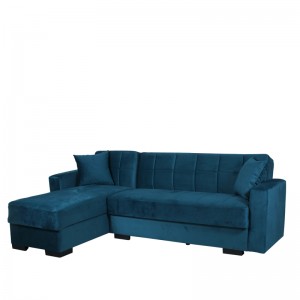Καναπές κρεβάτι μπλε βελούδινος γωνιακός με δεξιά γωνία και μαύρα πόδια 236x150x78 εκ
