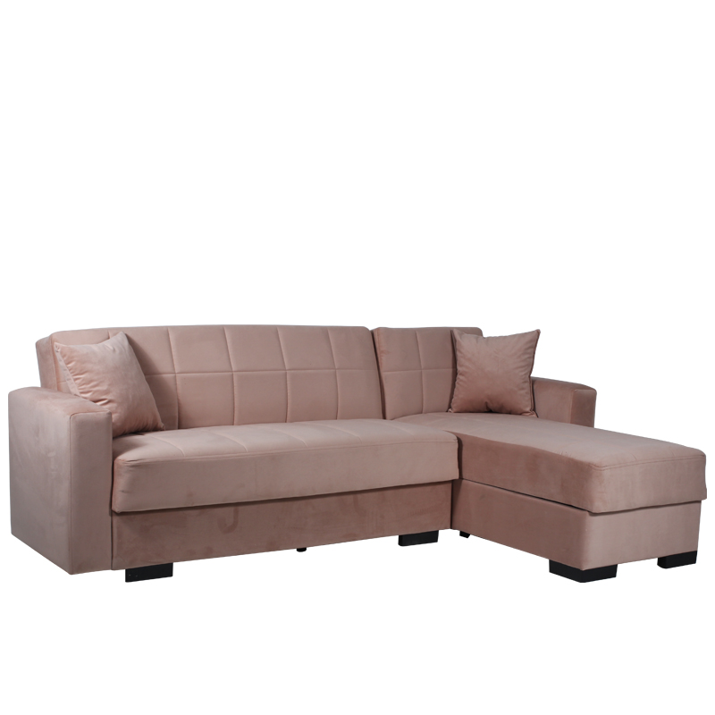 Καναπές κρεβάτι μπεζ βελούδινος γωνιακός με δεξιά γωνία και μαύρα πόδια 236x150x78 εκ