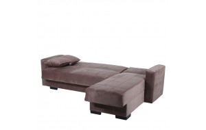 Καναπές κρεβάτι καφέ υφασμάτινος γωνιακός με αριστερή γωνία και μαύρα πόδια 236x150x78 εκ