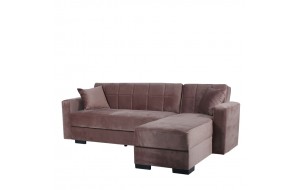 Καναπές κρεβάτι μπεζ βελούδινος γωνιακός με αριστερή γωνία και μαύρα πόδια 236x150x78 εκ