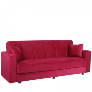 Καναπές dave κρεβάτι τριθέσιος βελούδινος σε κόκκινο χρώμα και ξύλινο σκελετό 214x78x78 εκ