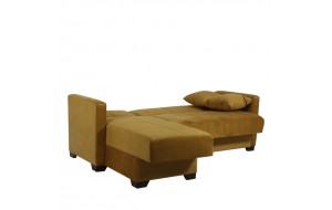Καναπές κρεβάτι βελούδινος γωνιακός με αριστερή γωνία σε κίτρινο χρώμα και ξύλινο σκελετό 200x150x78 εκ