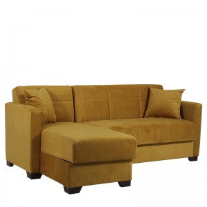 Καναπές κρεβάτι βελούδινος γωνιακός με αριστερή γωνία σε κίτρινο χρώμα και ξύλινο σκελετό 200x150x78 εκ