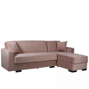 Καναπές κρεβάτι βελούδινος γωνιακός με αριστερή γωνία σε ροζ απόχρωση και ξύλινο σκελετό 200x150x78 εκ