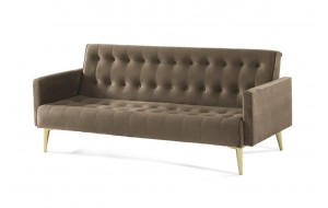 Καναπές κρεβάτι τριθέσιος με British click-clack ύφασμα σε μπεζ σκούρο χρώμα και πόδια χρυσής απόχρωσης 200x79x74 εκ