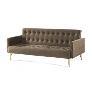 Καναπές κρεβάτι τριθέσιος με British click-clack ύφασμα σε μπεζ σκούρο χρώμα και πόδια χρυσής απόχρωσης 200x79x74 εκ