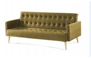 Καναπές κρεβάτι τριθέσιος με British click-clack ύφασμα σε κίτρινο χρώμα και πόδια χρυσής απόχρωσης 200x79x74 εκ