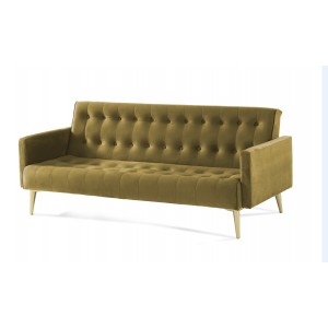 Καναπές κρεβάτι τριθέσιος με British click-clack ύφασμα σε κίτρινο χρώμα και πόδια χρυσής απόχρωσης 200x79x74 εκ