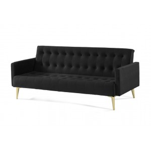 Καναπές κρεβάτι τριθέσιος με British click-clack ύφασμα μαύρο χρώμα και πόδια χρυσής απόχρωσης 200x79x74 εκ