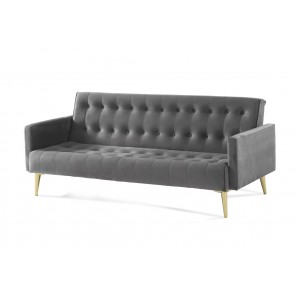 Καναπές κρεβάτι τριθέσιος με British click-clack ύφασμα σε χρώμα γκρι ανοιχτό και Inox πόδια 200x79x74 εκ