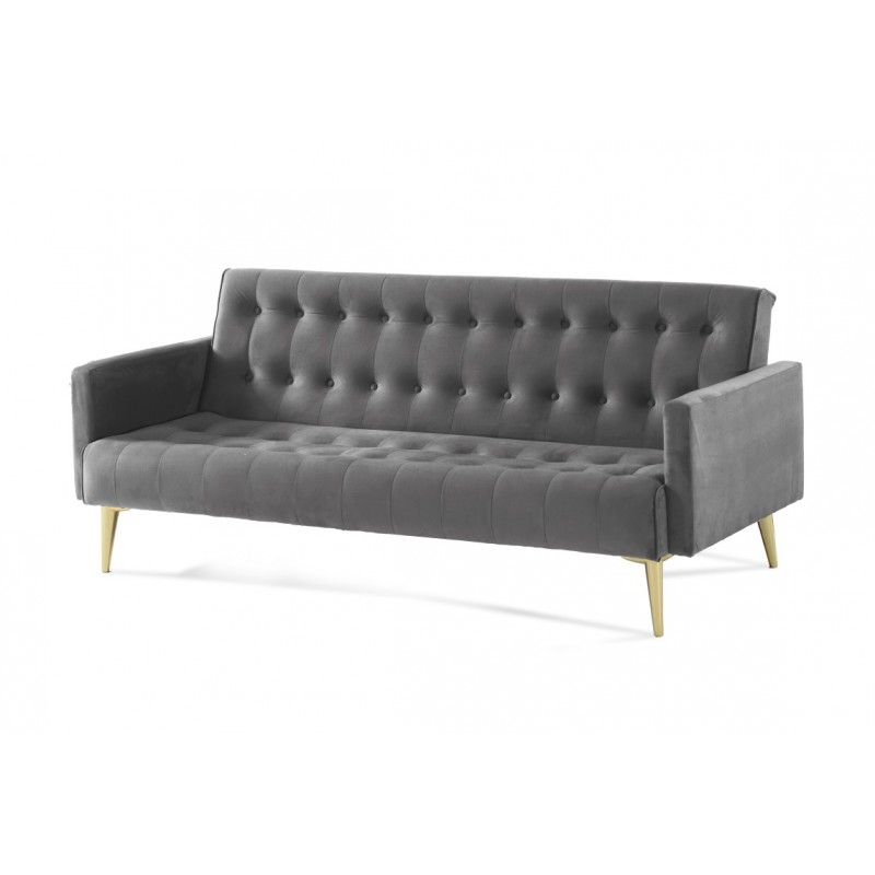 Καναπές κρεβάτι τριθέσιος με British click-clack ύφασμα σε χρώμα γκρι ανοιχτό και χρυσά πόδια 200x79x74 εκ