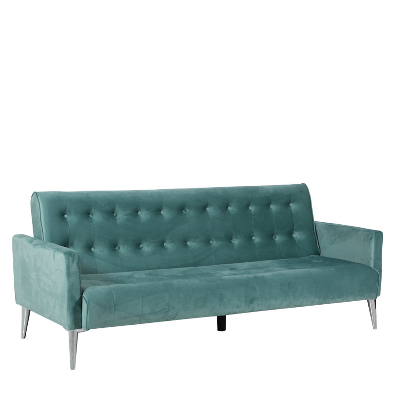 Καναπές κρεβάτι τριθέσιος με British click-clack ύφασμα σε γαλάζιο χρώμα και Inox πόδια 200x79x74 εκ