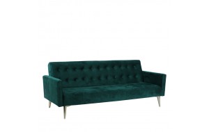 Καναπές κρεβάτι τριθέσιος με British click-clack ύφασμα σε χρώμα πράσινο και πόδια χρυσής απόχρωσης 200x79x74 εκ