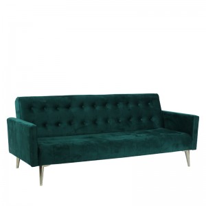 Καναπές κρεβάτι τριθέσιος με British click-clack ύφασμα σε χρώμα πράσινο και πόδια χρυσής απόχρωσης 200x79x74 εκ