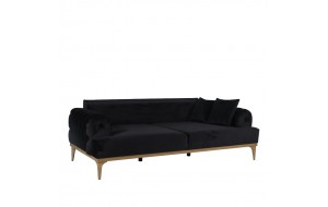 Καναπές τριθέσιος harley καπιτονέ με μαύρο ύφασμα και ξύλινα πόδια 220x100x74 εκ