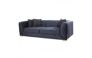 Καναπές τριθέσιος hayal με ύφασμα σε μπλε σκούρο χρώμα και χρυσά πόδια 230x95x70 εκ