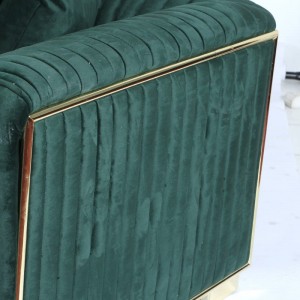 Καναπές τριθέσιος hayal ύφασμα σε πράσινο χρώμα και πόδια χρυσής απόχρωσης 230x95x70 εκ