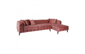 Καναπές γωνιακός με δεξιά γωνία toronto ύφασμα σε ροζ απόχρωση 300x160x70 εκ