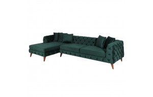 Καναπές γωνιακός με αριστερή γωνία toronto ύφασμα  σε πράσινο χρώμα 300x160x70 εκ
